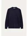 Prada Leather Elbow-patch Wool Crewneck Sweater In Blue