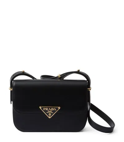 Prada Leather Emblème Shoulder Bag In Black
