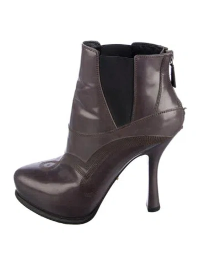 Pre-owned Prada Leather Embroidered Accent Chelsea Boots In Brown