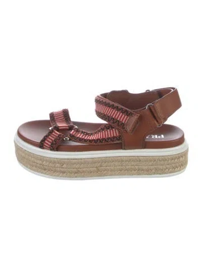 Pre-owned Prada Leather Embroidered Accent Espadrilles In Brown