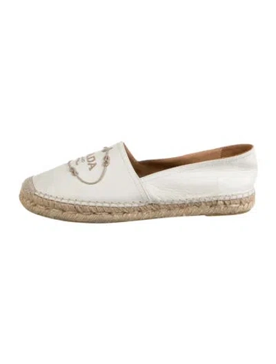 Pre-owned Prada Leather Embroidered Accent Espadrilles In Neutrals/white