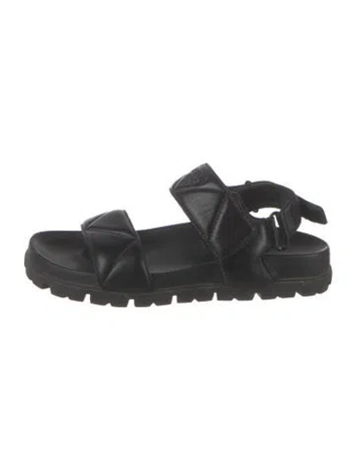 Pre-owned Prada Leather Embroidered Accent Sandals In Black