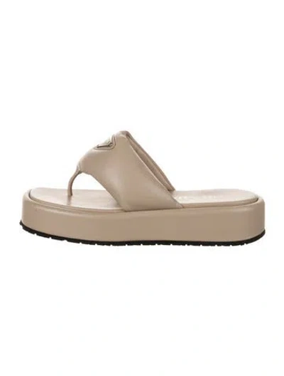 Pre-owned Prada Leather Embroidered Accent Slides In Black