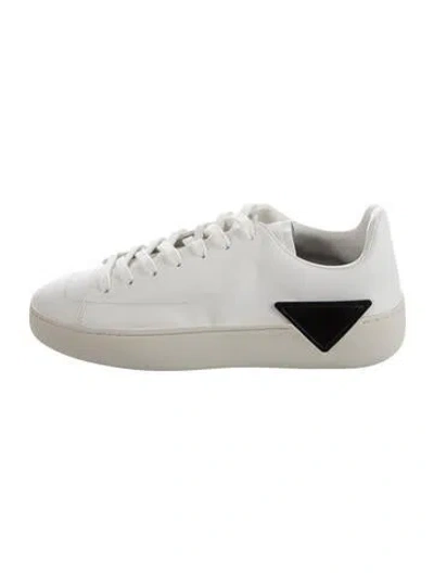 Pre-owned Prada Leather Embroidered Accent Sneakers In White
