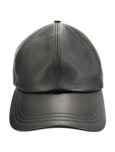 Pre-owned Prada Leather Embroidered Baseball Cap In Black