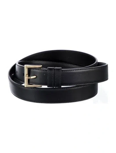 Pre-owned Prada Leather Enameled Metal Triangle Belt In Black