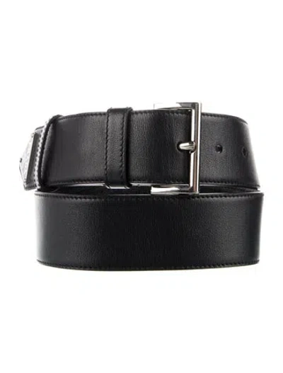 Pre-owned Prada Leather Enameled Metal Triangle Belt Kit In Black