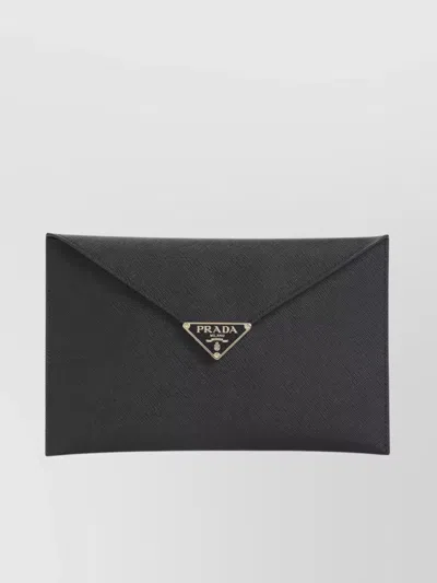 Prada Leather Envelope Clutch Triangle Logo