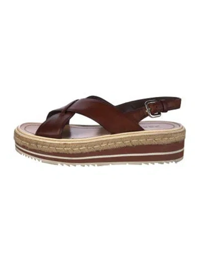 Pre-owned Prada Leather Espadrilles In Brown