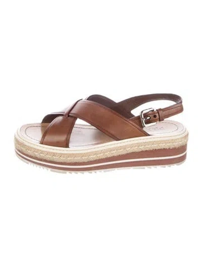 Pre-owned Prada Leather Espadrilles In Brown