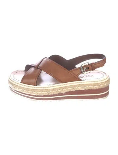 Pre-owned Prada Leather Espadrilles In Brown