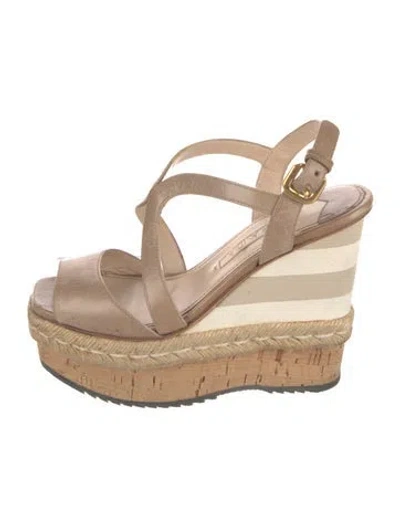 Pre-owned Prada Leather Espadrilles In Neutral