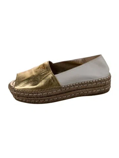 Pre-owned Prada Leather Espadrilles In Neutrals