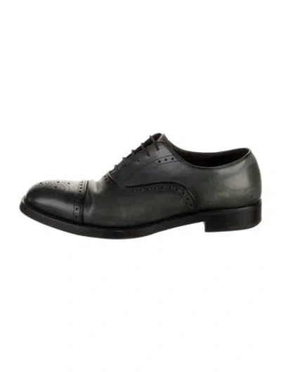 Pre-owned Prada Leather Eyelet Trim Brogues In Black