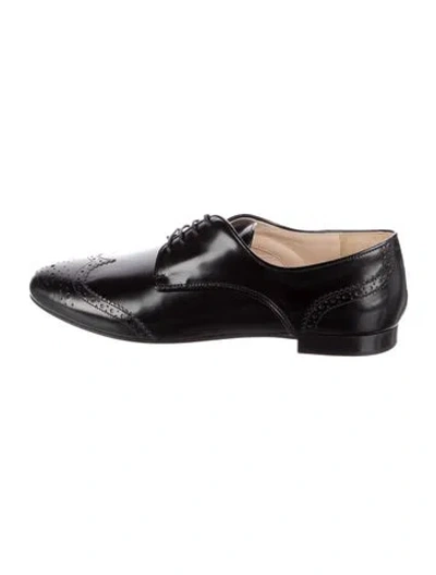Pre-owned Prada Leather Eyelet Trim Brogues In Black