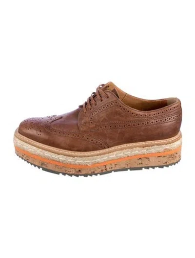Pre-owned Prada Leather Eyelet Trim Brogues In Brown