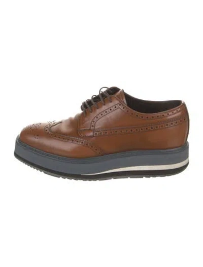 Pre-owned Prada Leather Eyelet Trim Brogues In Brown