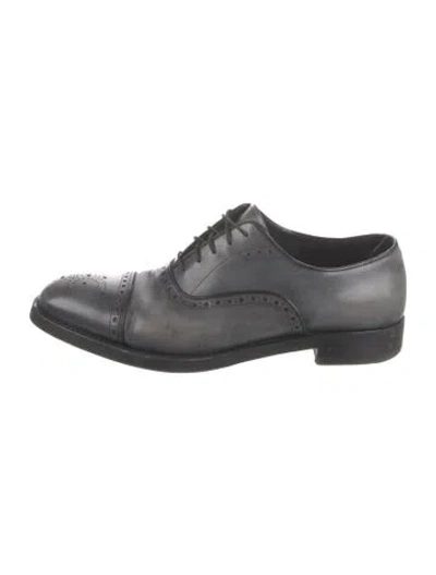 Pre-owned Prada Leather Eyelet Trim Brogues In Gray