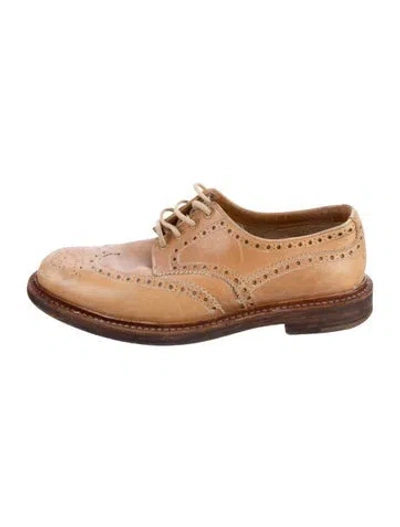 Pre-owned Prada Leather Eyelet Trim Brogues In Neutral