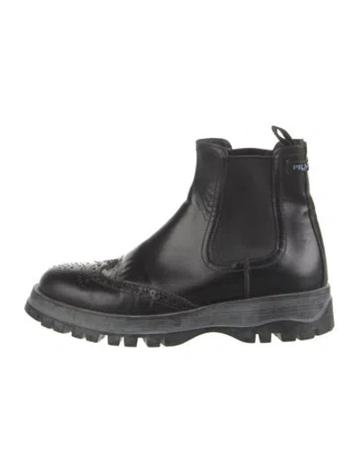 Pre-owned Prada Leather Eyelet Trim Chelsea Boots In Black