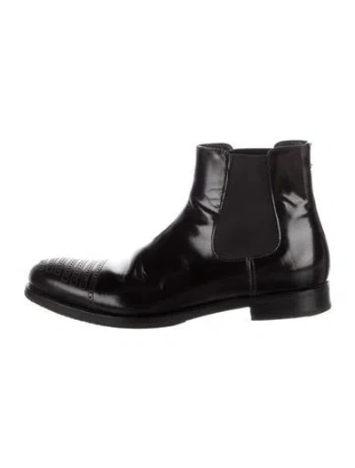 Pre-owned Prada Leather Eyelet Trim Chelsea Boots In Black