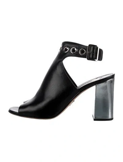 Pre-owned Prada Leather Eyelet Trim Mules In Black