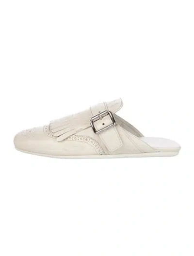 Pre-owned Prada Leather Eyelet Trim Mules In Neutral