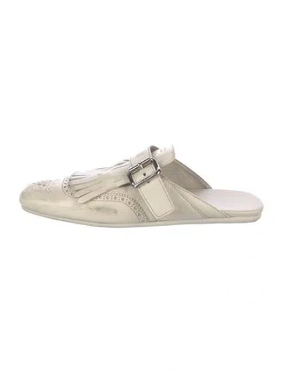 Pre-owned Prada Leather Eyelet Trim Mules In Neutral