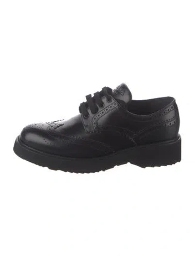 Pre-owned Prada Leather Eyelet Trim Oxfords In Black