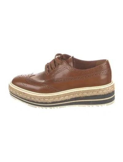 Pre-owned Prada Leather Eyelet Trim Oxfords In Brown