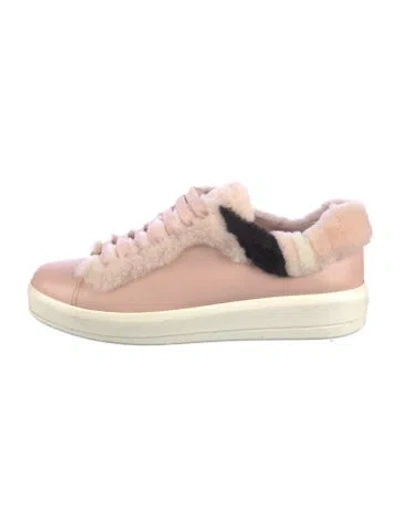 Pre-owned Prada Leather Faux Fur Trim Sneakers In Pink