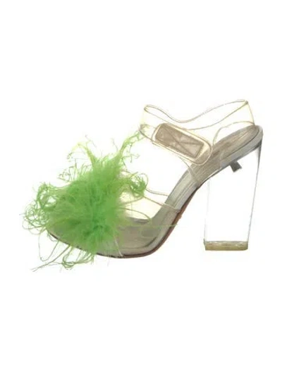 Pre-owned Prada Leather Feather Trim Sandals In Multi