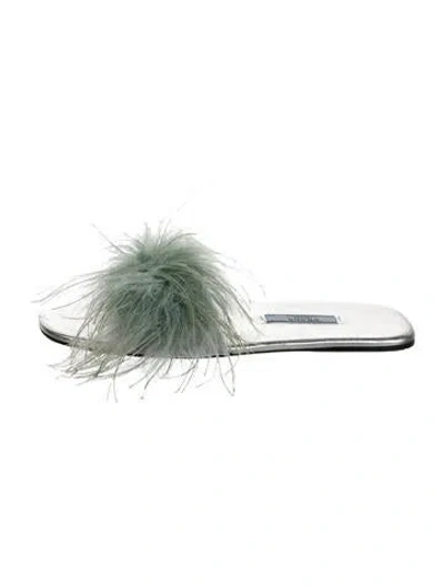 Pre-owned Prada Leather Feather Trim Slides