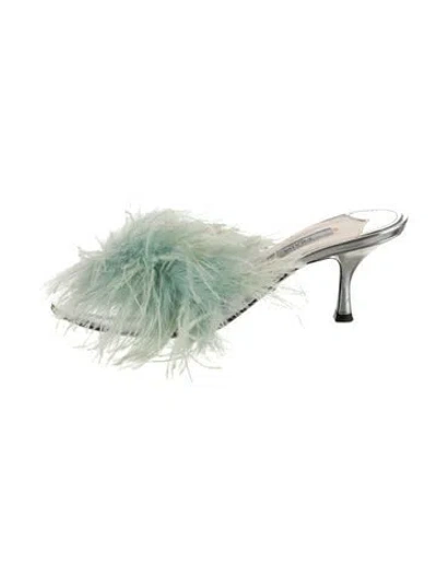 Pre-owned Prada Leather Feather Trim Slides