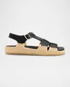 Prada Leather Fisherman Espadrille Sandals In Nero