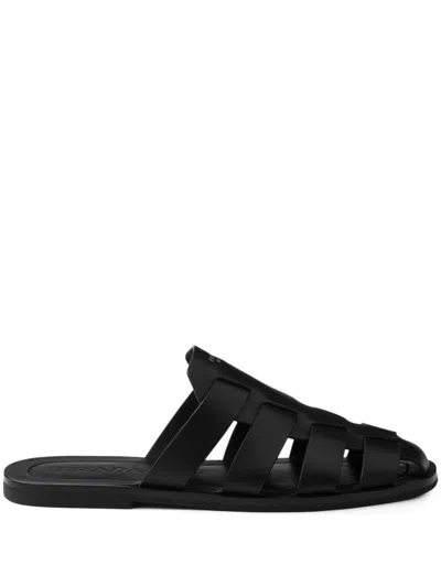 Prada Brushed-leather Sandals In Black