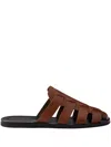 Prada Leather Fisherman Mules In Brown