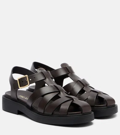 Prada Leather Fisherman Sandals In Brown