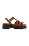 Prada Women Caramel Leather Sandals In Tan