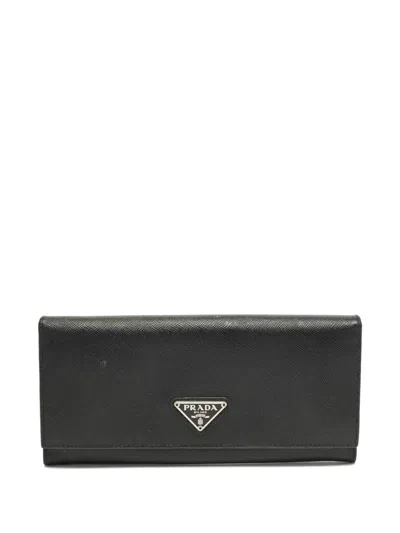 Pre-owned Prada Leather Flap Wallet In Black