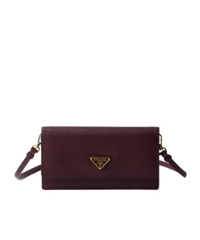 Prada Leather Flap Wallet In Burgundy