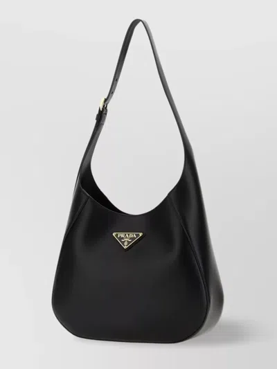 Prada Leather Flat Handle Shoulder Bag In Black