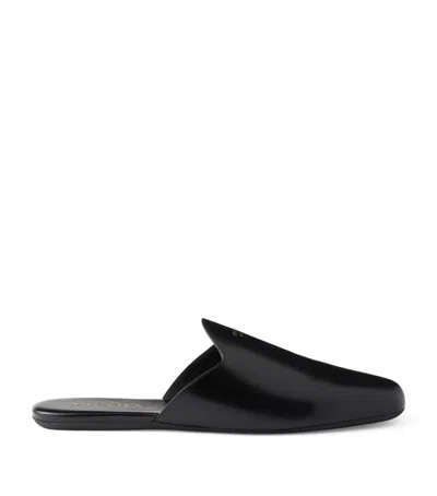 Prada Leather Flat Mules In Black