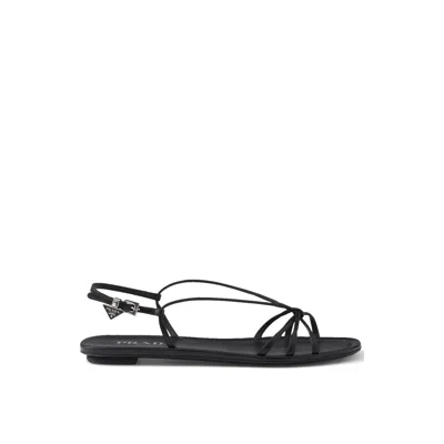 Prada Leather Flat Sandals Women In Black