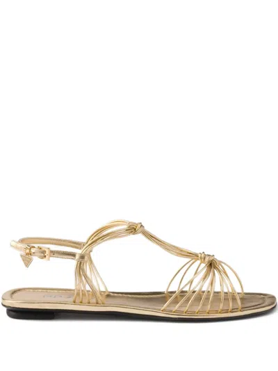 Prada Leather Flat Sandals In Gold