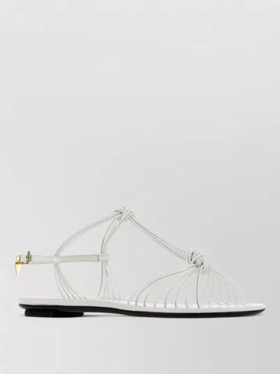 Prada Leather Flat Sandals Open Toe Strappy In White