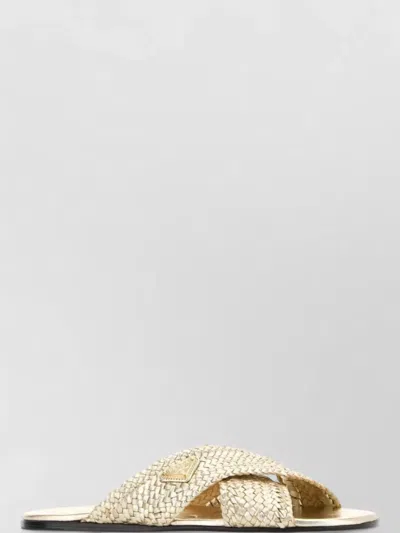 Prada Leather Flat Sole Open Toe Sandals In Neutral