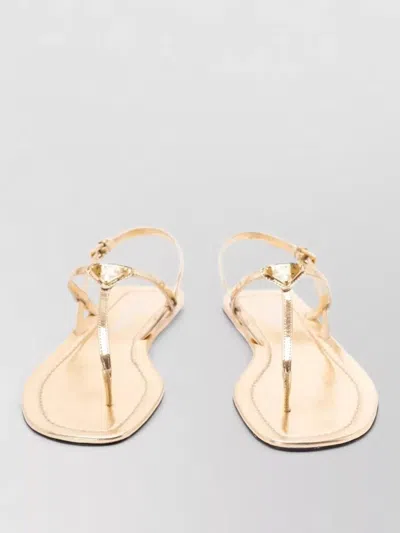 Prada Leather Flat Thong Sandals Metallic Finish In Gold