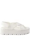 Prada Leather Flatform Sandals In White