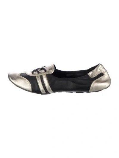 Pre-owned Prada Leather Flats In Black/gold/metallic